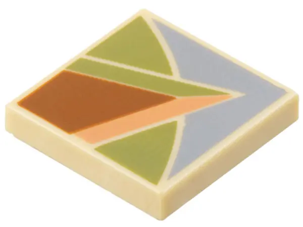 Tan Tile 2 x 2 with Dark Orange, Olive Green, Nougat, and Sand Blue Angular Shapes Pattern