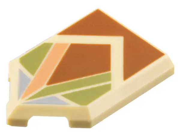 Tan Tile, Modified 2 x 3 Pentagonal with Dark Orange, Olive Green, Nougat, and Sand Blue Angular Sha
