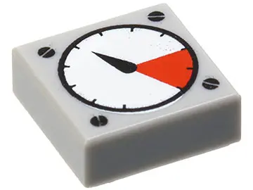 Light Bluish Gray Tile 1 x 1 with White and Red Gauge, Black Thick Needle and Screw Heads Pattern