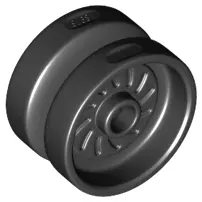 Black Wheel 18mm D. x 12mm with Axle Hole and Stud, Solid Brake Rotor Lines