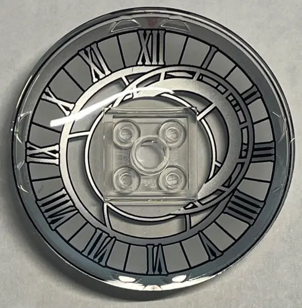 Trans-Clear Dish 6 x 6 Inverted (Radar) - Solid Studs with Asymmetrical Clock Face with Roman Numera