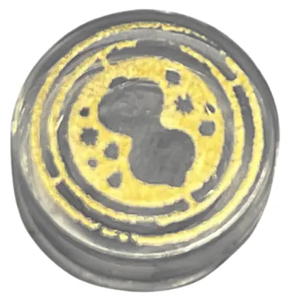 Trans-Clear Tile, Round 1 x 1 with Hourglass and Circles on Gold Background Pattern (HP Time Turner)