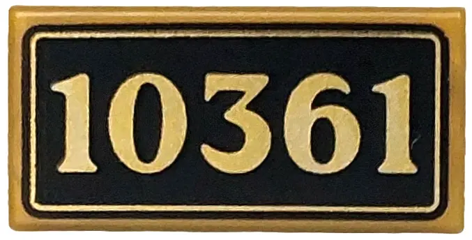 Gold Tile 1 x 2 with Black Sign with Metallic Gold '10361' Pattern
