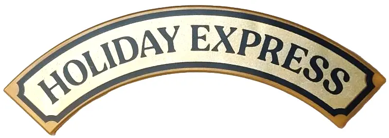 Gold Tile, Round Corner 4 x 4 Macaroni with Metallic Gold Sign with Black 'HOLIDAY EXPRESS' Pattern