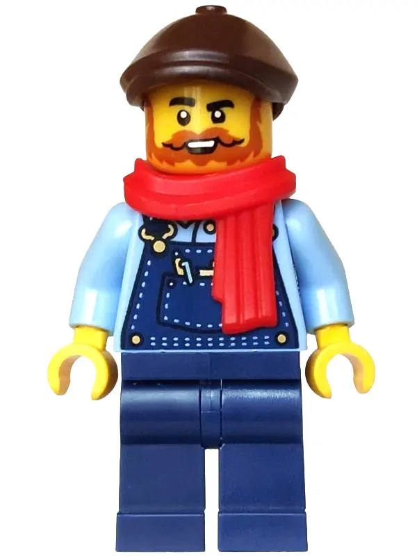 Express Train Driver - Dark Blue Overalls, Dark Brown Flat Cap, Red Scarf