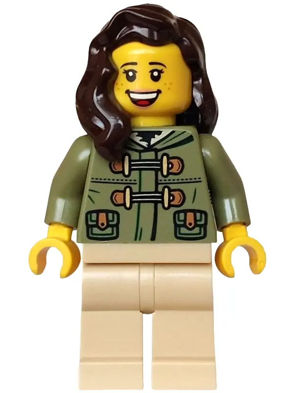 Express Train Passenger - Female, Olive Green Jacket, Tan Legs, Dark Brown Hair