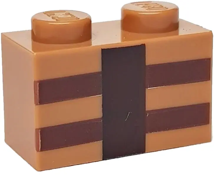 Medium Nougat Brick 1 x 2 with Reddish Brown and Dark Brown Minecraft Crafting Table Lines Pattern