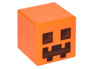 Orange Minifigure, Head, Modified Cube with Pixelated Dark Brown and Reddish Brown Eyes and Mouth Pa