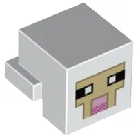 White Creature Head Pixelated with Black and White Eyes, Bright Pink Nose, Tan Face with Dark Tan Ou