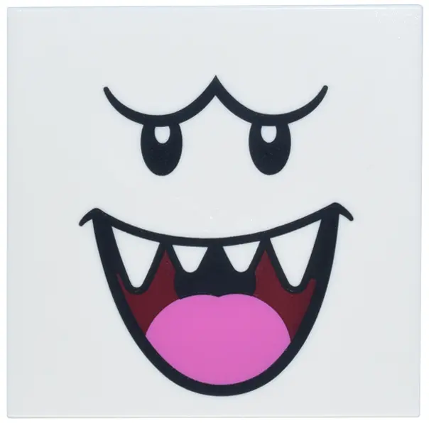 Tile 6 x 6 with Bottom Tubes with Black Eyes and Eyebrows, Dark Red Open Mouth Smile with Sharp Teet