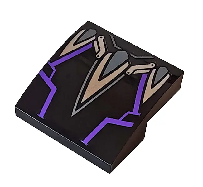 Black Slope, Curved 2 x 2 x 2/3 with Silver Claws and Dark Purple Highlights Pattern