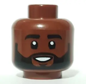 Reddish Brown Minifigure, Head Black Eyebrows and Beard, Open Mouth Smile Pattern