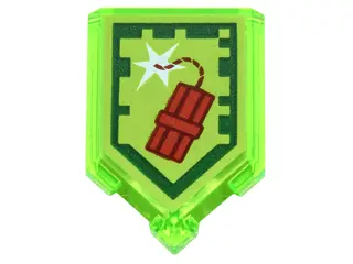 Trans-Bright Green Tile, Modified 2 x 3 Pentagonal with Nexo Power Shield Pattern - Dynamighty