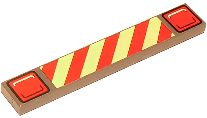 Dark Bluish Gray Tile 1 x 6 with Red and Bright Light Yellow Danger Stripes, Taillights Pattern