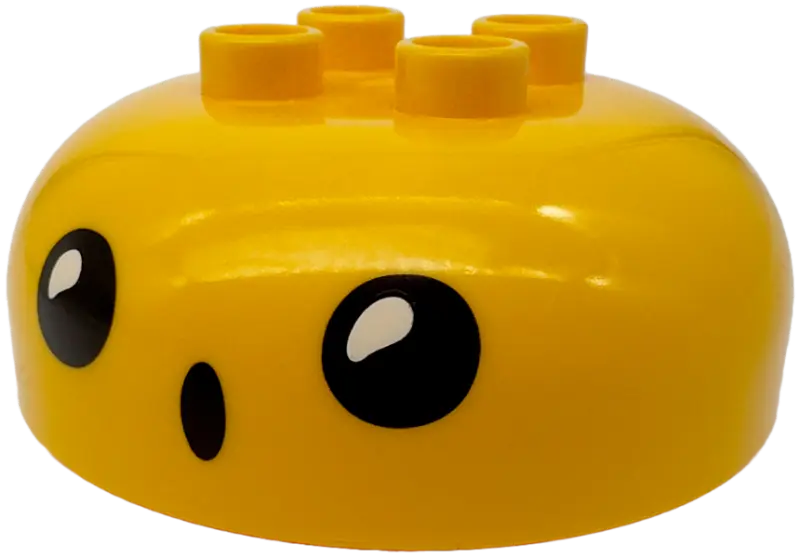 Bright Light Orange Duplo, Brick Round 4 x 4 Dome Top with 2 x 2 Studs with Face with Large Black Ey