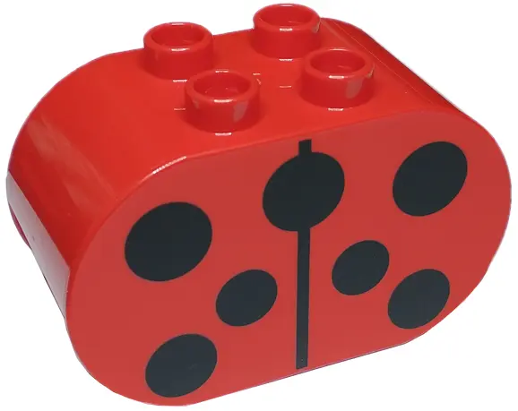 Red Duplo, Brick 2 x 4 x 2 Rounded Ends with Black Line and Circles Ladybug Body Pattern