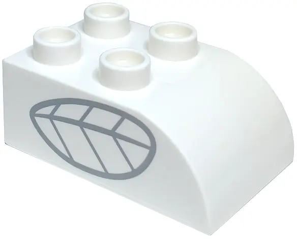 White Duplo, Brick 2 x 3 Slope Curved with Dark Bluish Gray Wing / Leaf Pattern on Both Sides