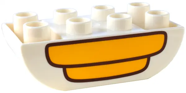 White Duplo, Brick 2 x 4 Slope Curved Inverted Double with Bright Light Orange and Reddish Brown Beh