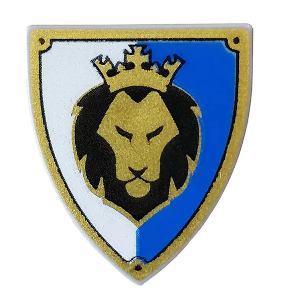Light Bluish Gray Minifigure, Shield Triangular Short with Black and Gold Lion Head with Crown on Bl