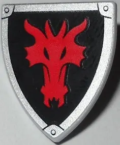 Light Bluish Gray Minifigure, Shield Triangular Short with Red Dragon Head on Black Background Patte
