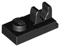 Black Plate, Modified 1 x 2 with Clip with Center Cut on Top