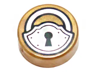 Pearl Gold Tile, Round 1 x 1 with Black and Silver Padlock Pattern