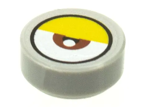 Light Bluish Gray Tile, Round 1 x 1 with White Eye with Centered Reddish Brown Iris and Half Closed 
