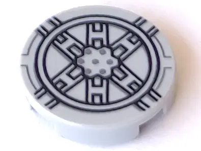 Light Bluish Gray Tile, Round 2 x 2 with Bottom Stud Holder with Black SW Tie Fighter Pattern