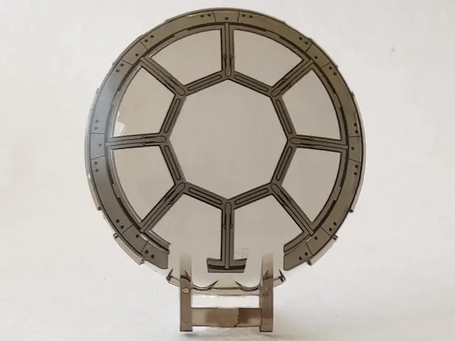 Trans-Brown Dish 6 x 6 Inverted with Bar Handle with SW 8 Spoke Dark Bluish Gray Frame and Rivets TI