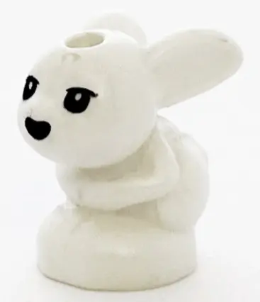White Bunny / Rabbit, Friends Style, Baby, Sitting with Black Eyes and Nose Pattern (Chili / Mini / 