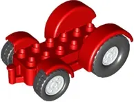 Red Duplo Car Base 2 x 6 Tractor with Mudguards and White Wheels with Black Tires