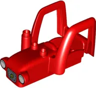 Red Duplo Car Body Tractor with 2 Studs, Exhaust Pipe, Radiator with Wheat Spike and Headlights Patt
