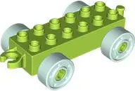Lime Duplo Car Base 2 x 6 with Open Hitch End and Light Aqua Wheels with Fake Bolts