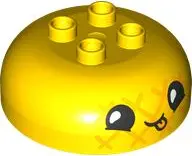 Yellow Duplo, Brick Round 4 x 4 Dome Top with 2 x 2 Studs with Black Eyes, White Pupils, Bright Ligh