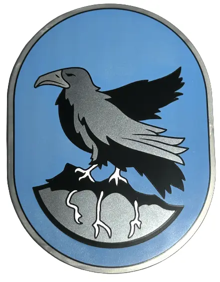 Flat Silver Tile, Round 6 x 8 Oval with Ravenclaw Crest with Black and Pearl Dark Gray Eagle and Roc