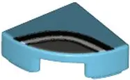 Medium Azure Tile, Round 1 x 1 Quarter with Black and Silver Curved Lines Pattern