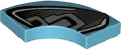 Medium Azure Tile, Round Corner 2 x 2 Macaroni with Black and Silver Ford GT Headlight Pattern Model