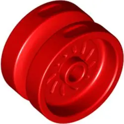 Red Wheel 18mm D. x 12mm with Axle Hole and Stud, Solid Brake Rotor Lines
