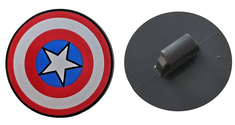 Dark Bluish Gray Minifigure, Shield Circular / Round Convex Face with Red and White Concentric Rings