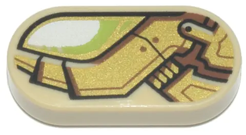 Tan Tile, Round 1 x 2 Oval with White and Lime Eye, Gold and Reddish Brown Mechanical Armor Plates P