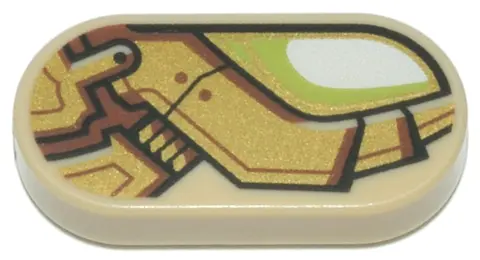 Tan Tile, Round 1 x 2 Oval with White and Lime Eye, Gold and Reddish Brown Mechanical Armor Plates P