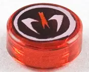 Trans-Red Tile, Round 1 x 1 with Ninjago Fangpyre Pattern