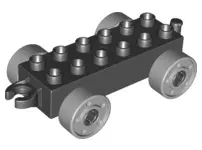 Black Duplo Car Base 2 x 6 with Open Hitch End and Light Bluish Gray Wheels with Fake Bolts