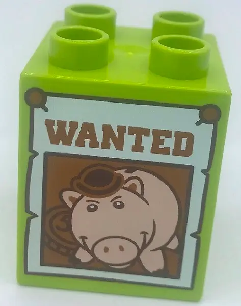 Lime Duplo, Brick 2 x 2 x 2 with Wanted Poster of Hamm (Toy Story) Pattern