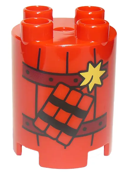 Red Duplo, Brick Round 2 x 2 x 2 with Dynamite and Barrel Pattern