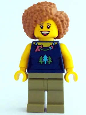 Female, Dark Blue Top with Trees and Necklace, Olive Green Legs, Medium Nougat Hair