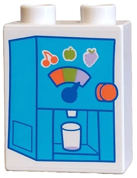 White Duplo, Brick 1 x 2 x 2 with Dark Azure Juicer with Glass, Coral Cherry, Lime Apple, Lavender S