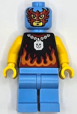 Taco Monster Truck Driver - Male, Black Sleeveless Shirt with Flames, Medium Blue Legs, Wrestling Ma