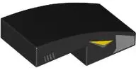 Slope, Curved 2 x 1 x 2/3 with Yellow, Silver and Dark Bluish Gray Shapes and Stripes Pattern on Bot