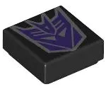 Tile 1 x 1 with Dark Purple and Silver Transformers Decepticon Logo Pattern